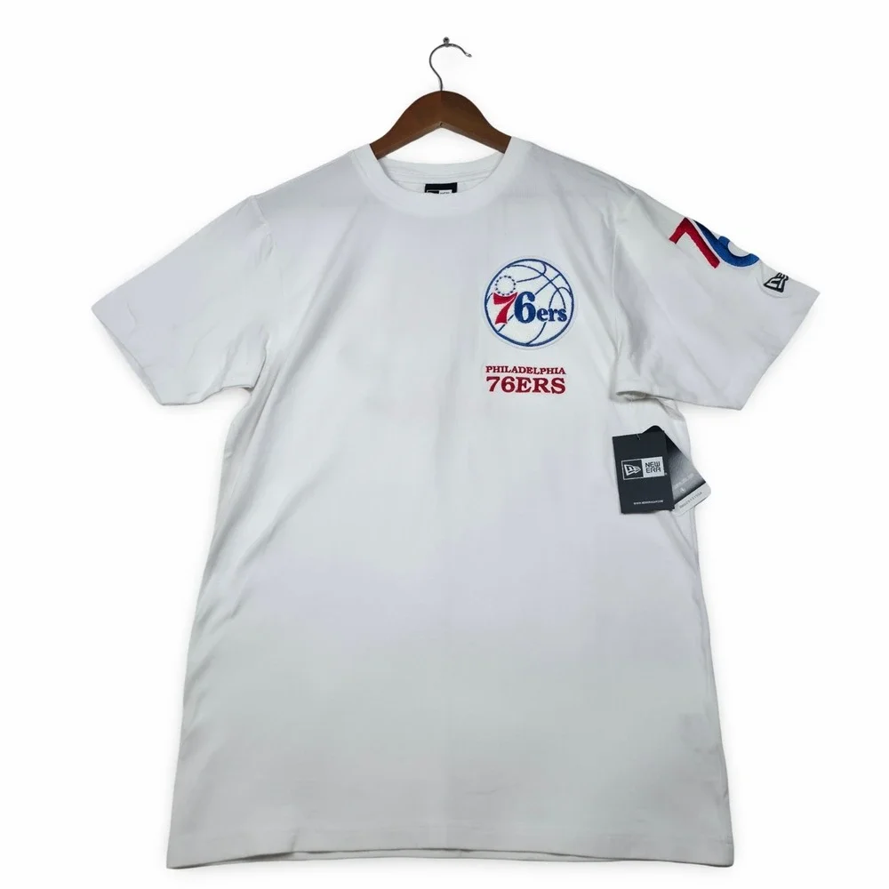 New Era Philadelphia 76ers Shirt Men Medium NWT City of Brotherly Love White NBA